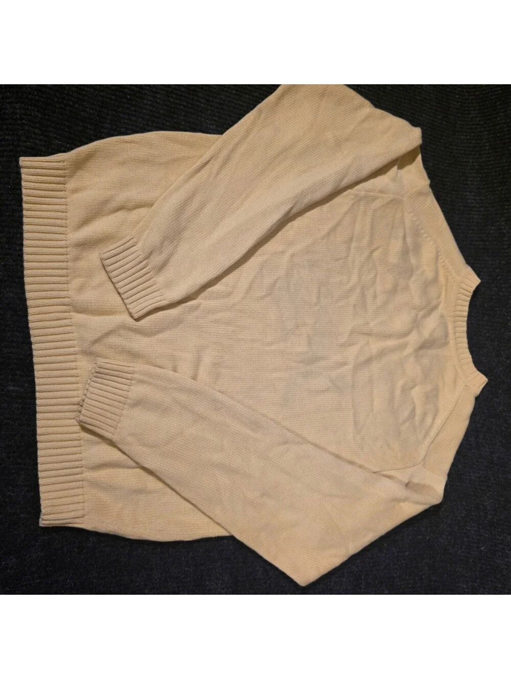 LL Bean V-Neck Pullover Sweater Yellow Cotton Size Large